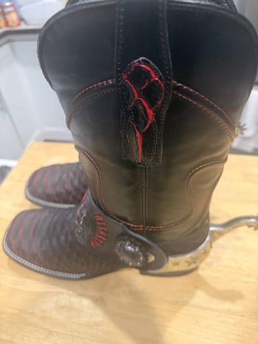 Customer photo review of Matte Black Cherry Anaconda Leather Boots - Square Toe