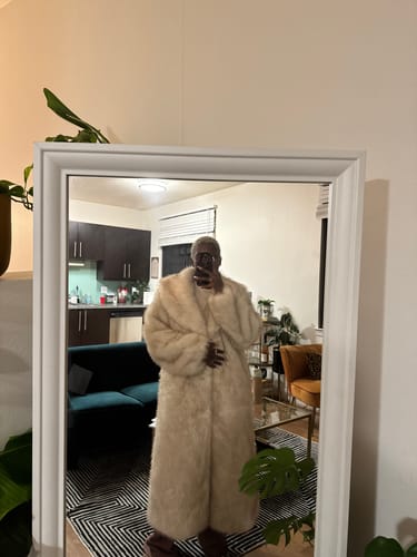 Customer photo review of TOASTED-MARSHMALLOW FAUX FUR JACKET