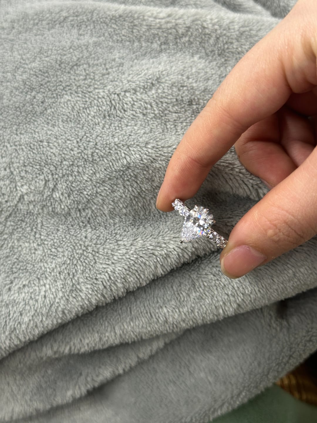 Customer photo review of Louily Luxurious Pear Cut Engagement Ring In Sterling Silver