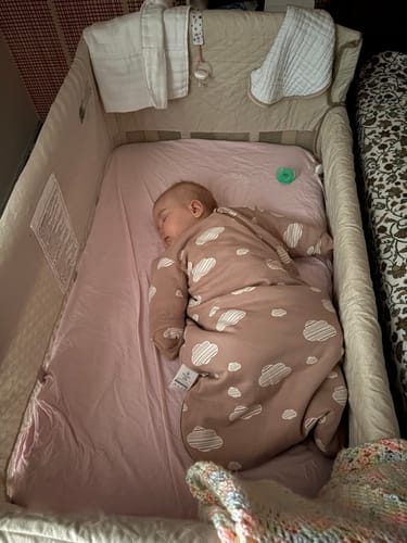 Customer photo review of Organic Cotton & Camel Wool Long Sleeve Sleep Sack 2.5 TOG - Pink Sky