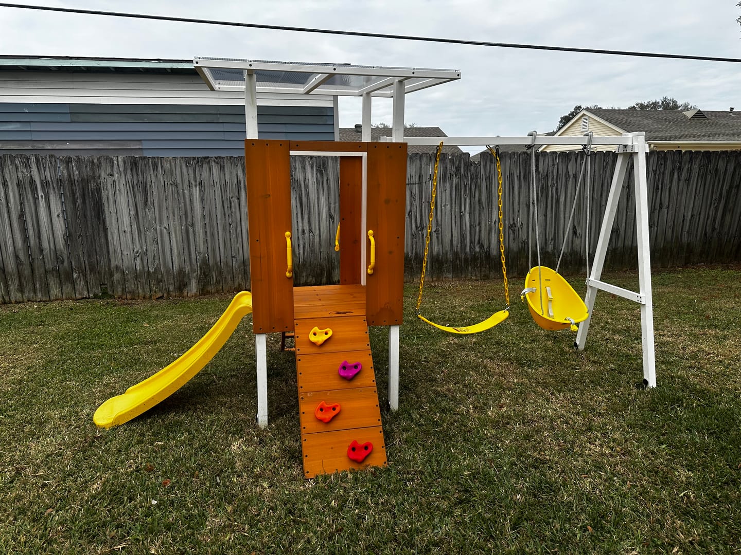 Customer photo review of Forest Small Outdoor Toddler Swing Set | Compact Wooden Swing Frame for Babies & Kids