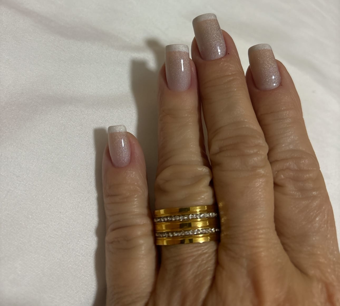 Customer photo review of Anel Caviar Stack Banhado em Ouro 18K