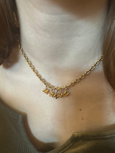 Customer photo review of Bubble Letter Name Necklace