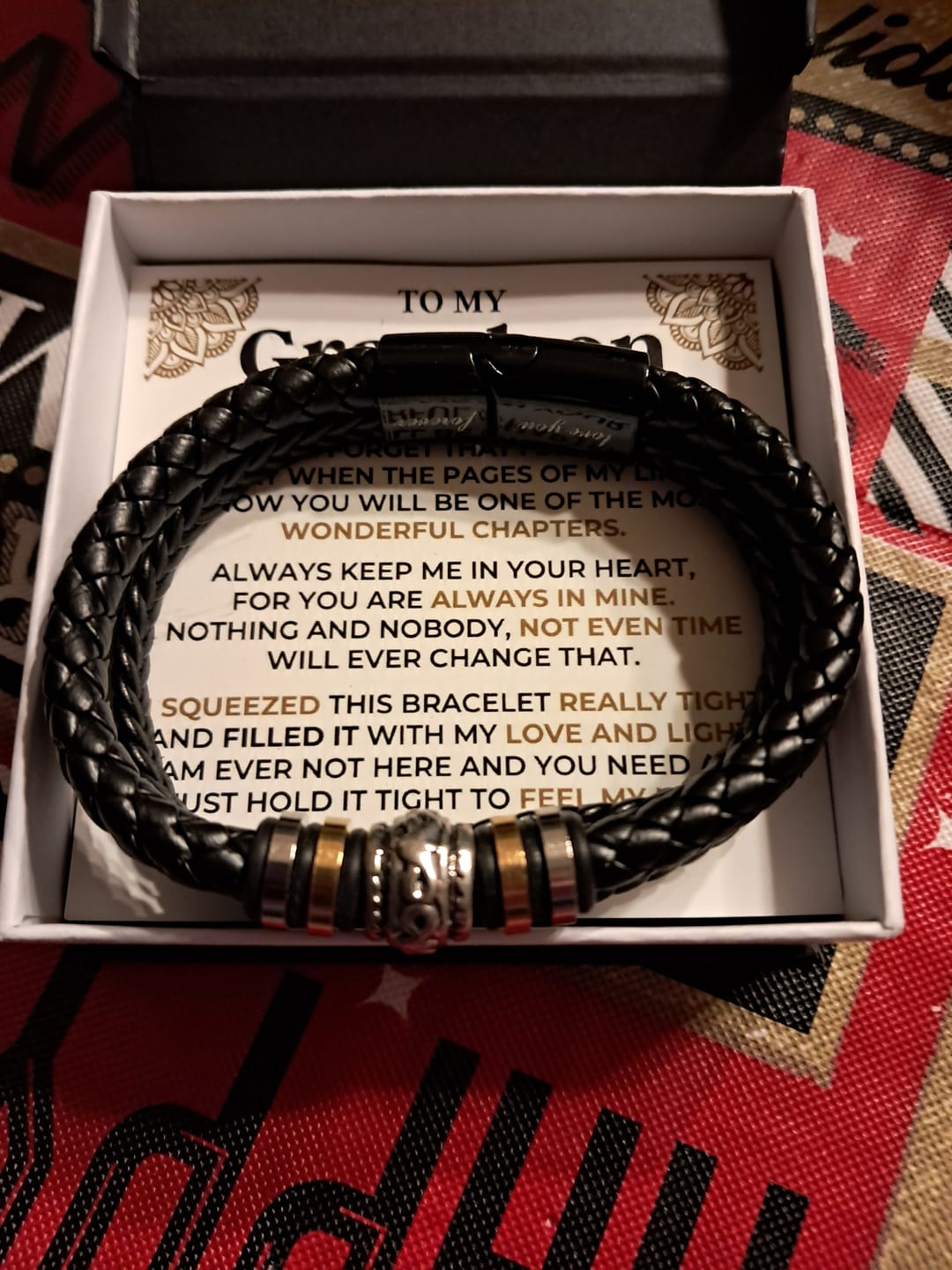Customer photo review of To My Grandson | Braided Leather Bracelet Gift Set - SS514B