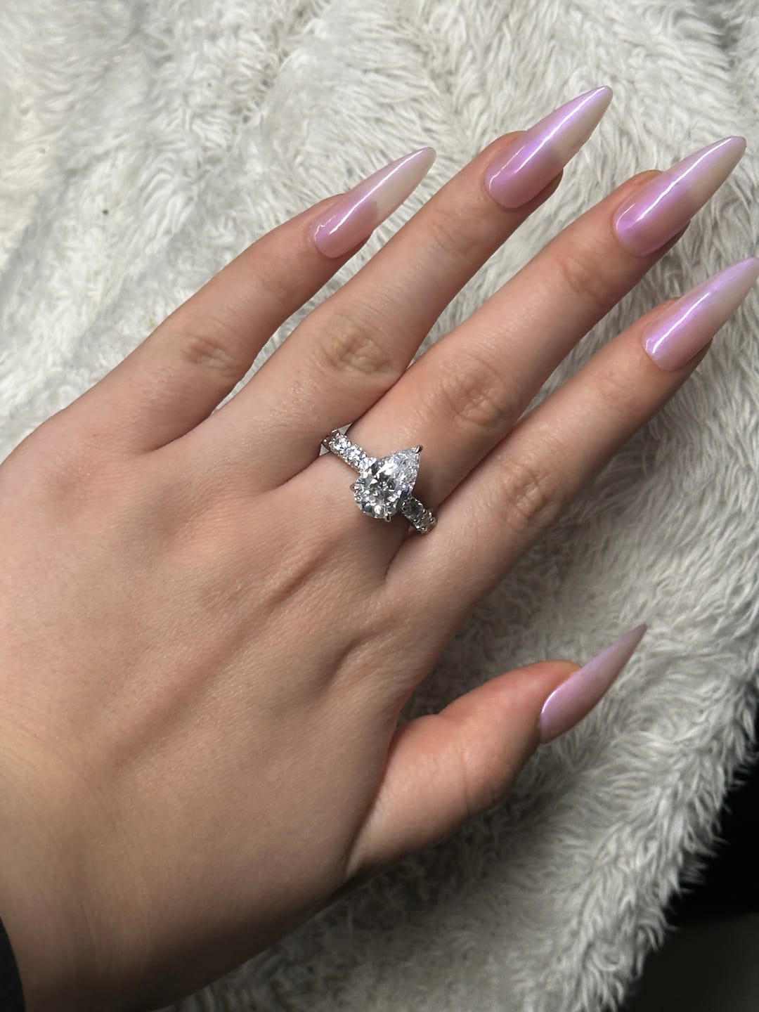 Customer photo review of Louily Luxurious Pear Cut Engagement Ring In Sterling Silver