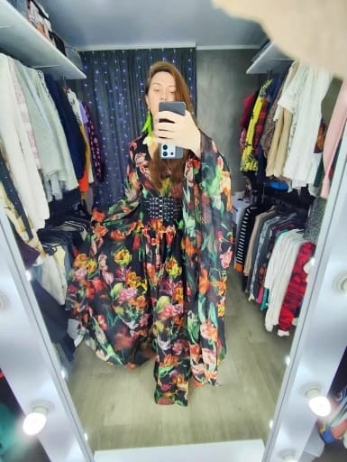 Customer photo review of Vestidos Ladies Elegant Floral Print Lantern Long Sleeve Casual Chiffon Dress V-Neck Large Swing Dress New Spring Autumn Dresses