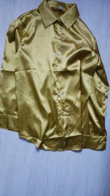 Customer photo review of Satin Long Sleeve Shirt Blouse With Lapel — Champagne | KIMLUD
