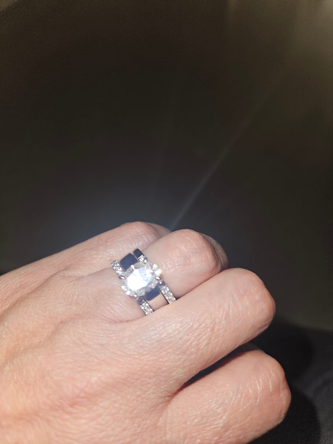 Customer photo review of Solitaire Oval Cut Moissanite Wide Band Engagement Ring