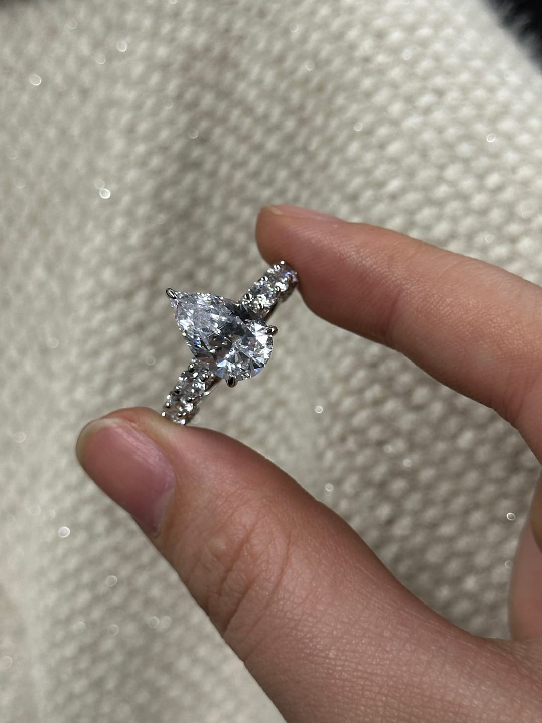 Customer photo review of Louily Luxurious Pear Cut Engagement Ring In Sterling Silver
