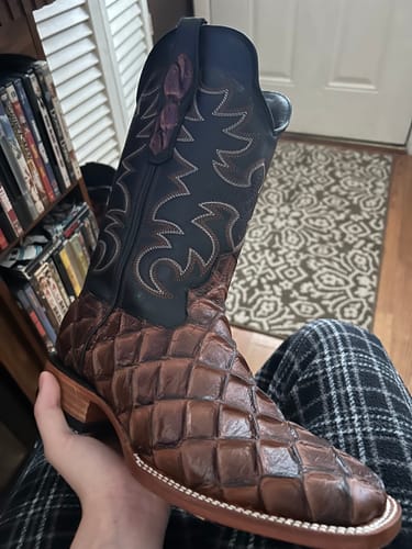 Customer photo review of Cognac Pirarucu Leather Boots - Square Toe