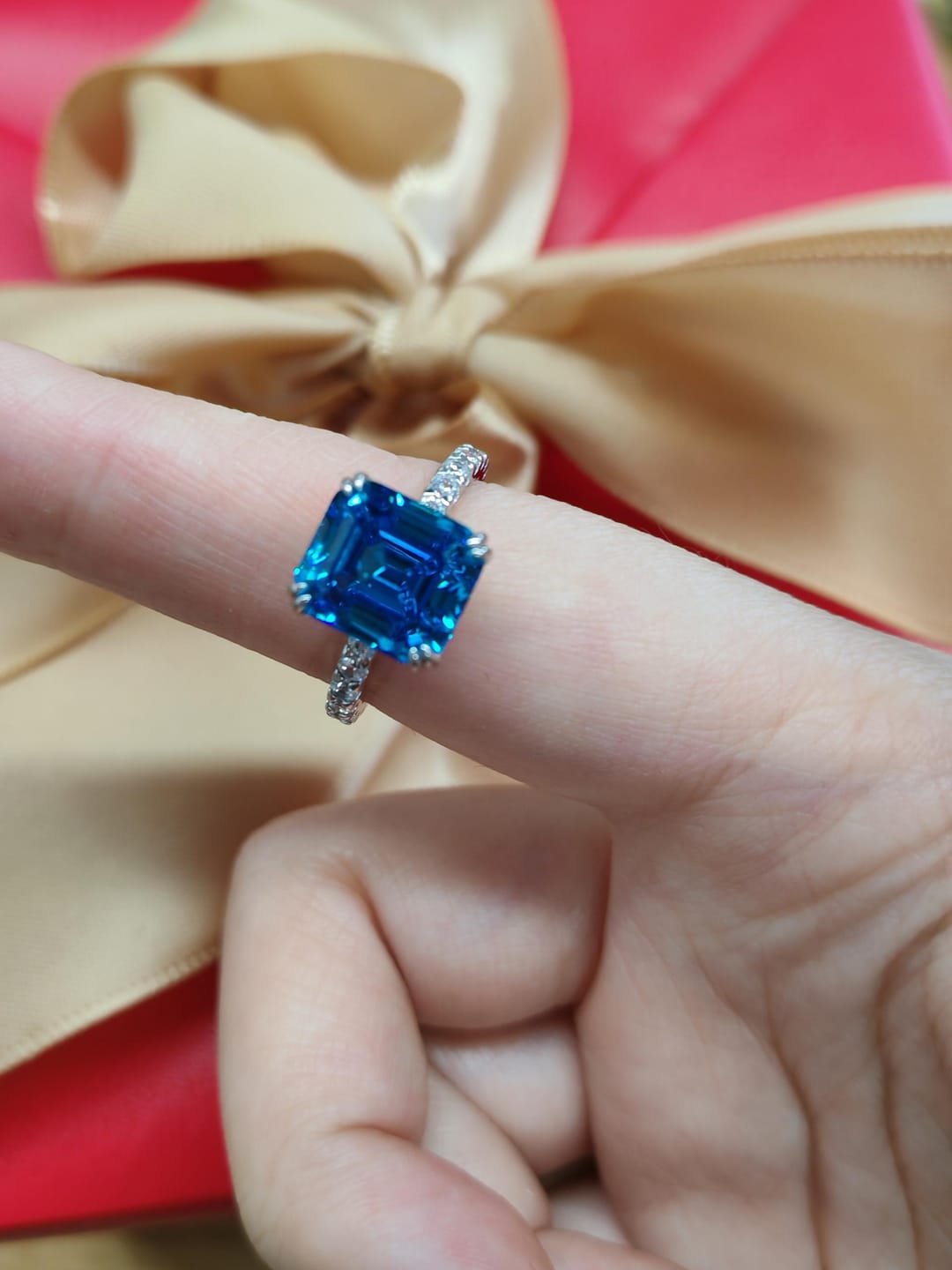 Customer photo review of S925 Honorable 4.5Ct Asscher Cut Engagement Ring Stackable Travel Ring For Women