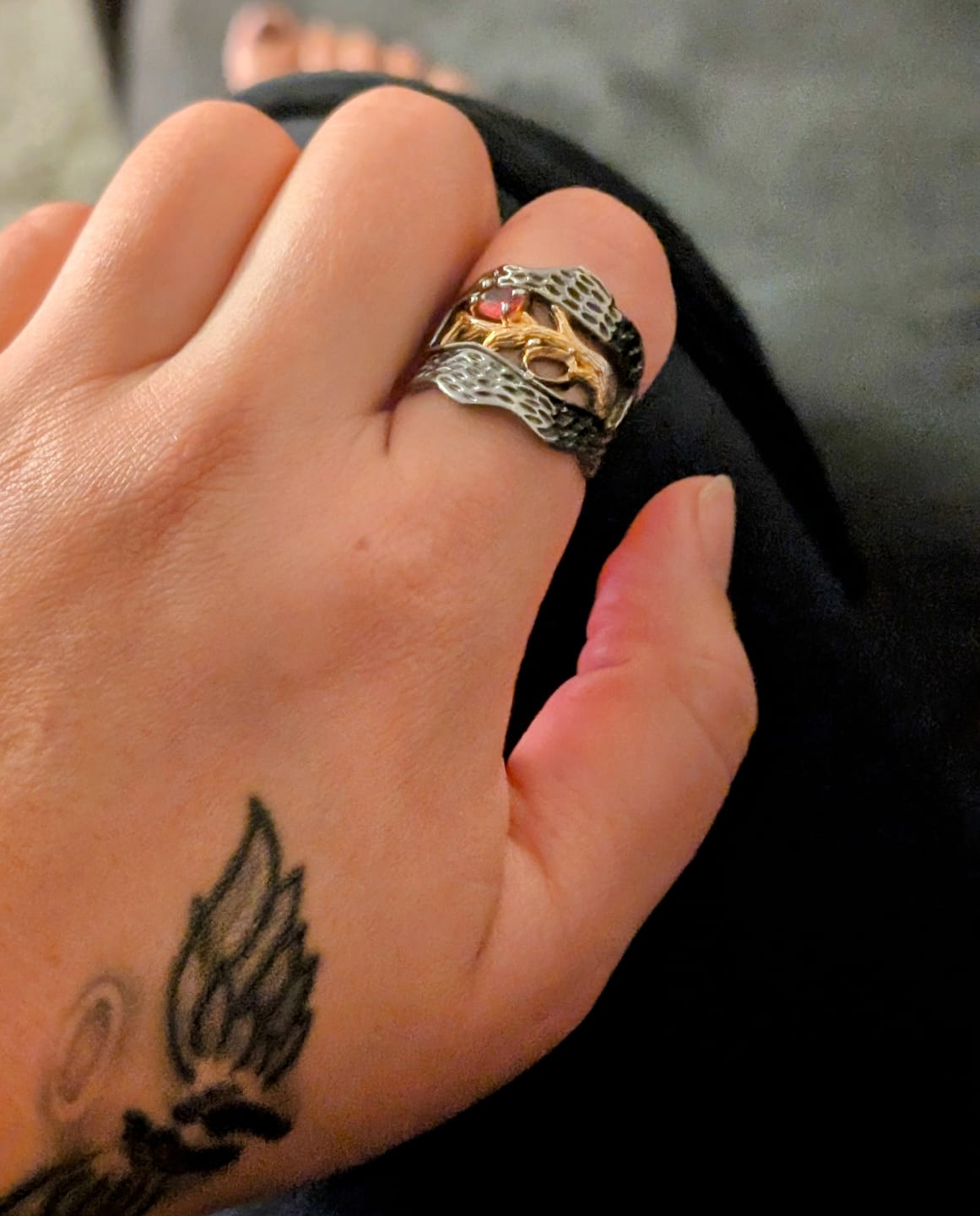 Customer photo review of Retro Red Garnet Ring