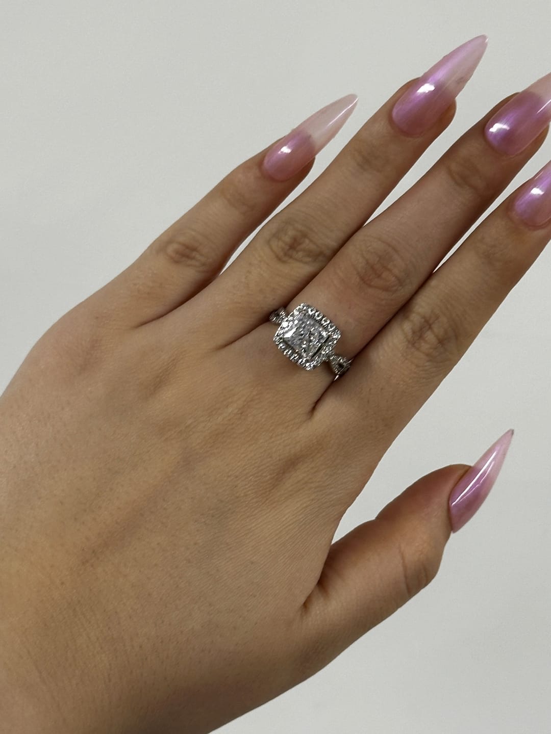 Customer photo review of Louily Noble Halo Square Princess Cut Engagement Ring