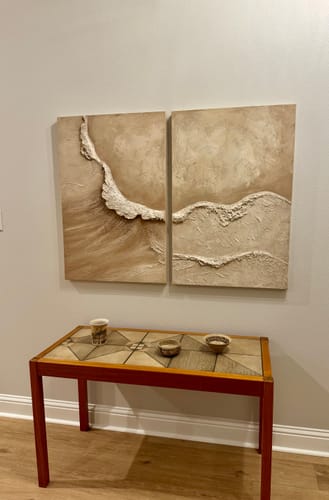 Customer photo review of Coastal Abstract Paintings – Minimalist Canvas Wall Art Set (2 Pieces)