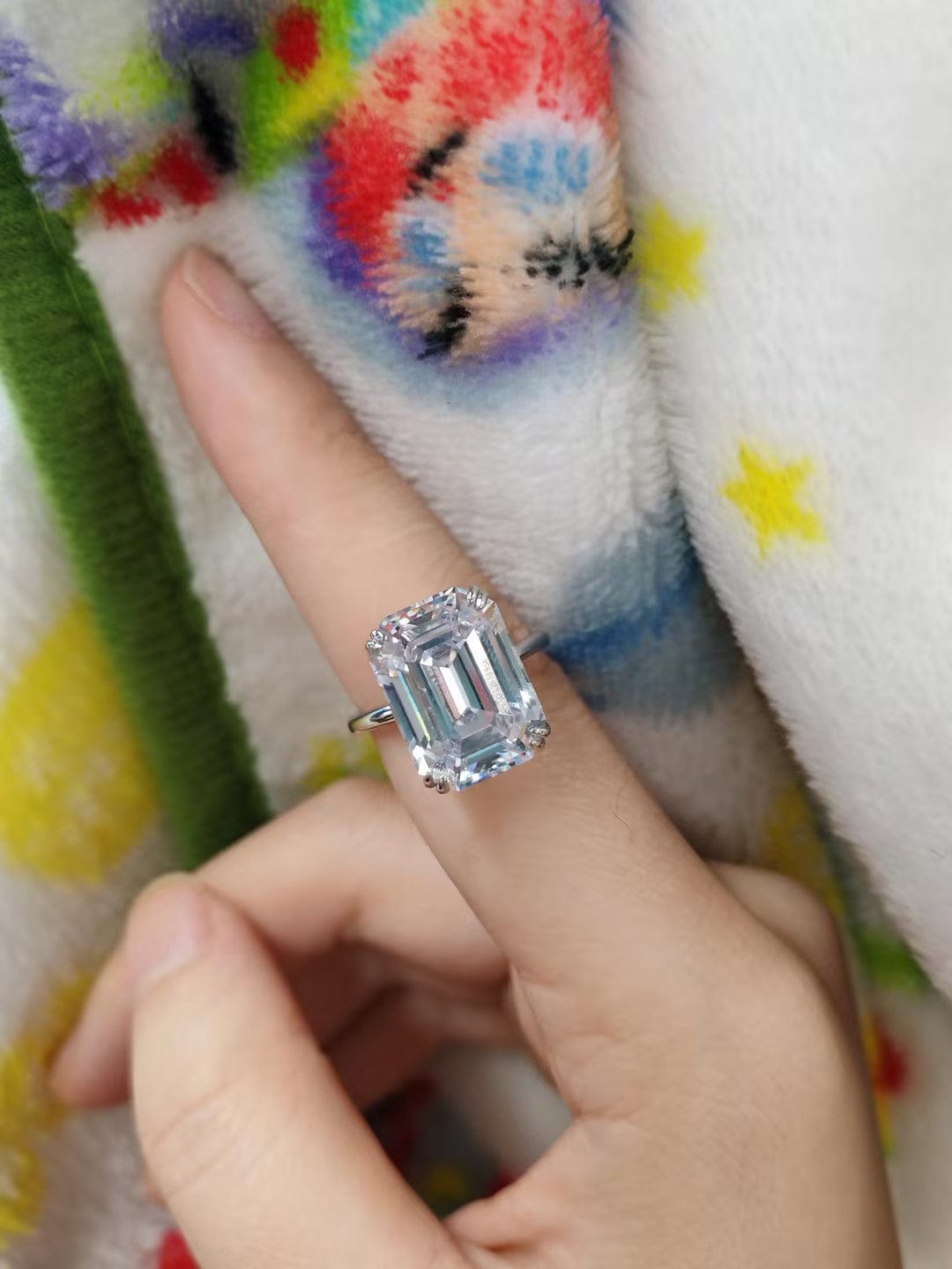 Customer photo review of S925 5.0/11.5 Ct Emerald Cut Engagement Ring In Sterling Silver Classic Everyday Wearable Ring