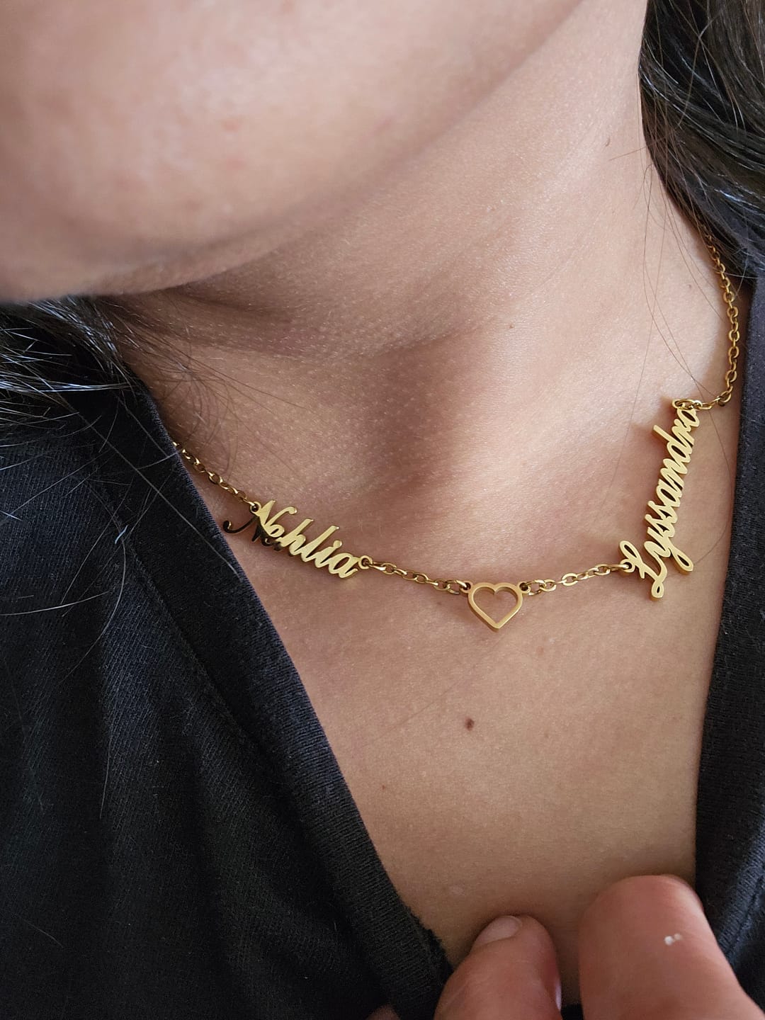 Customer photo review of Collier Coeur & Prénoms Sautoir Personnalisé