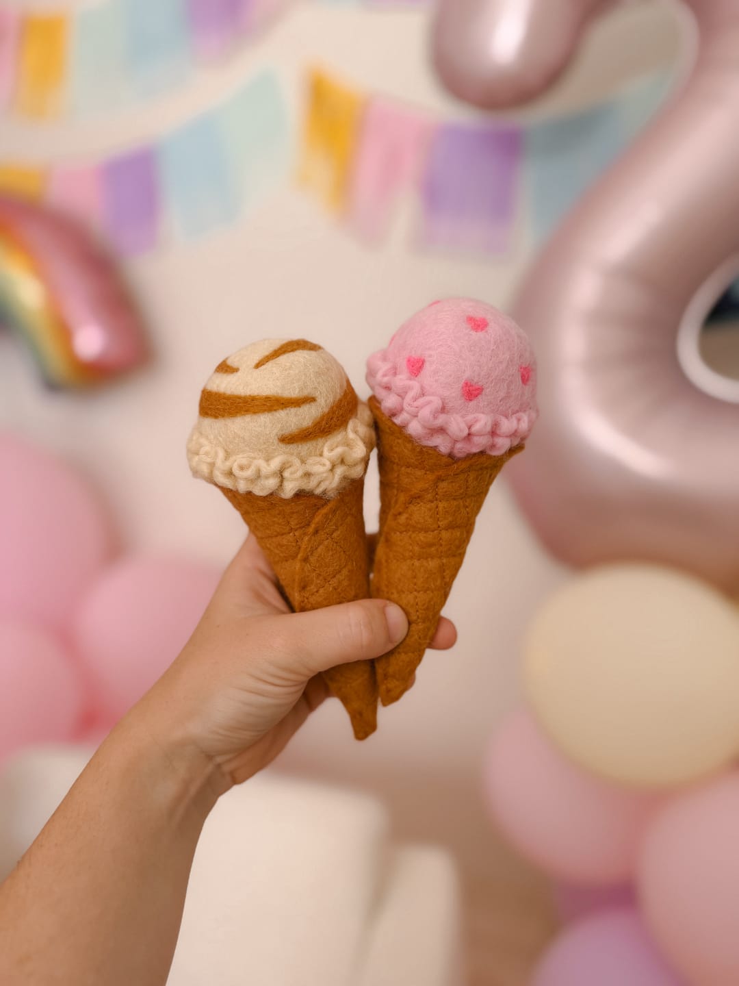 Customer photo review of Felt Ice Cream Set - Waffle Cones and 9 Ice Cream Scoops