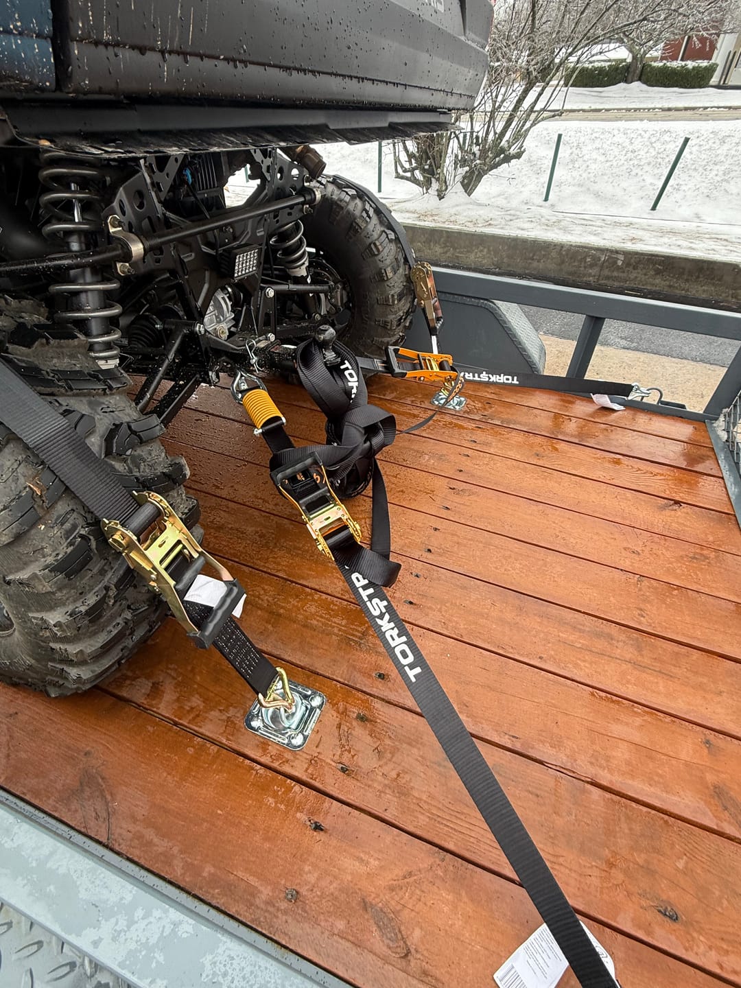 Customer photo review of PRE-ORDER ONLY! TorkStrap PRO | 25' x 2'' Self Tensioning Ratchet Straps (10,000LB Break Strength) - Adjusts to Load Shifts - Spring Loaded Heavy Duty Ratchet Straps w/ Soft Loops - UTV, Cargo, ATV, Truck