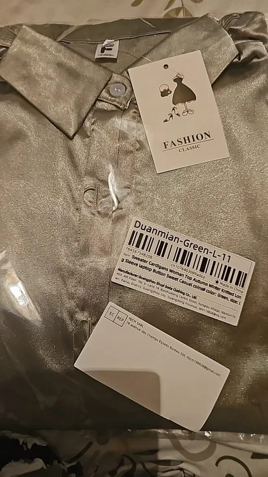 Customer photo review of Satin Long Sleeve Shirt Blouse With Lapel — Champagne | KIMLUD
