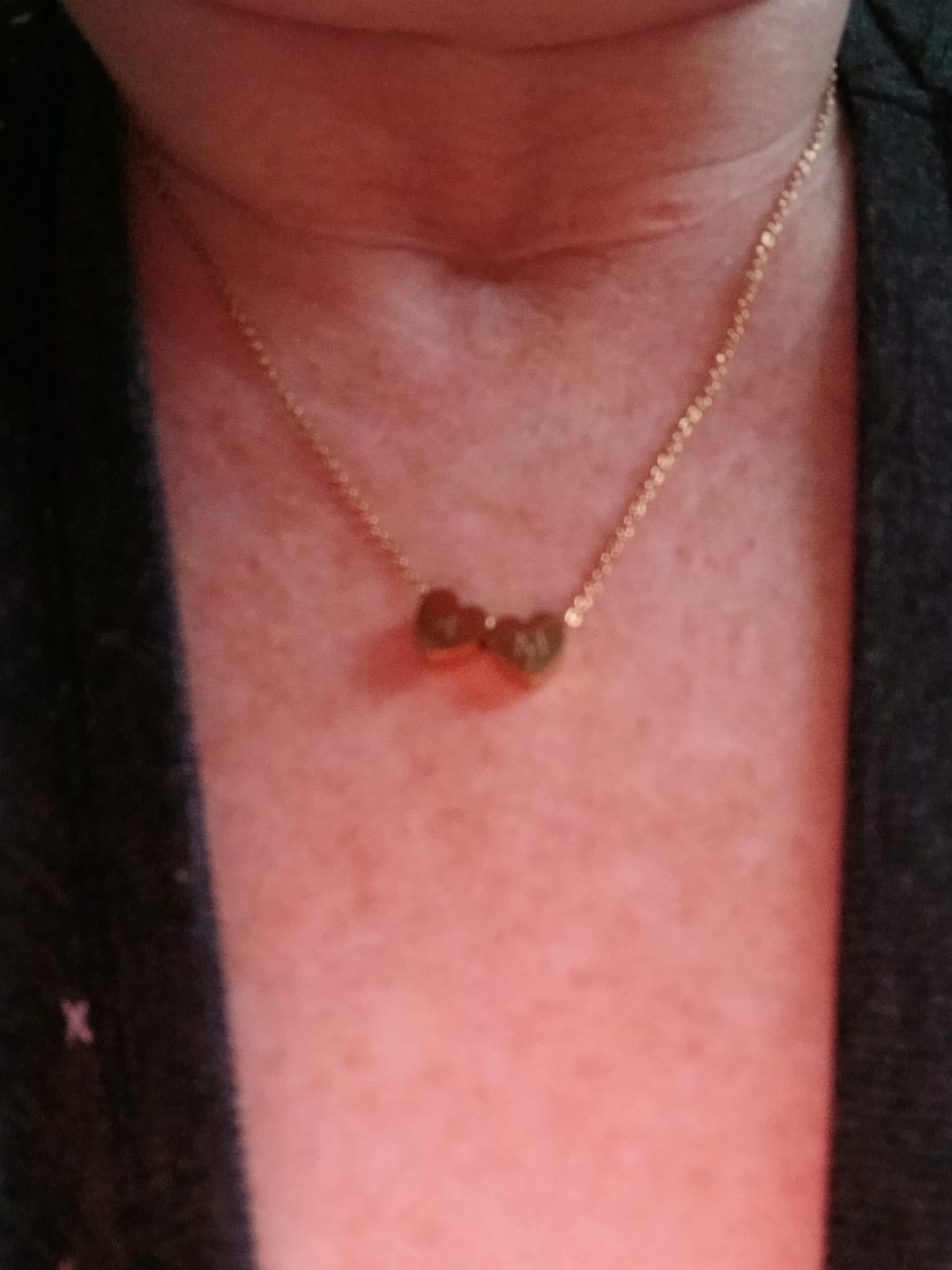 Customer photo review of Amo Heart Double Bead Necklace in Gold