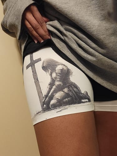 Customer photo review of 'Warrior's Prayer' Women's Performance Shorts