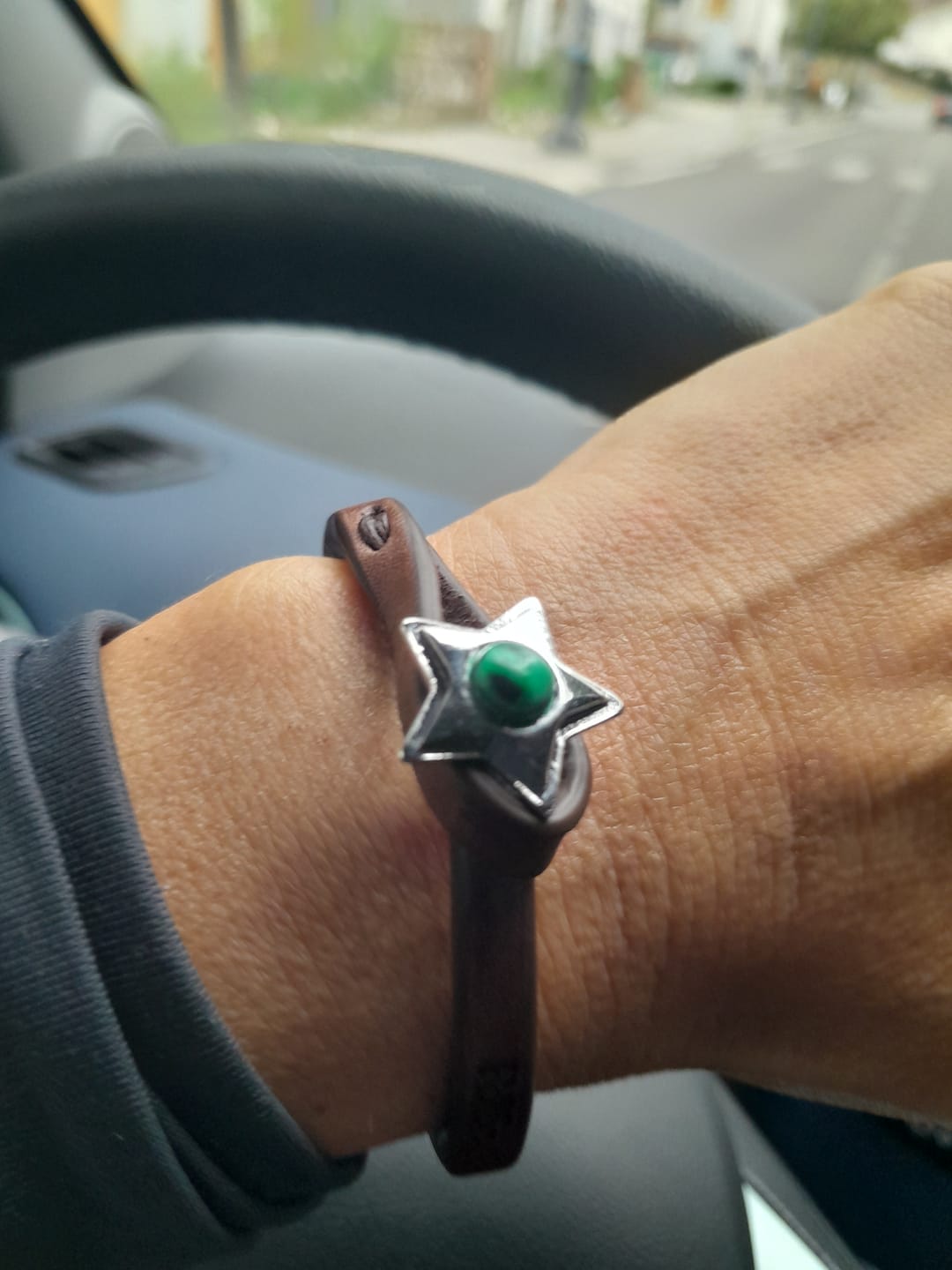 Customer photo review of Bracciale Pelle Stelle Belle Palladio Malachite Tulsi