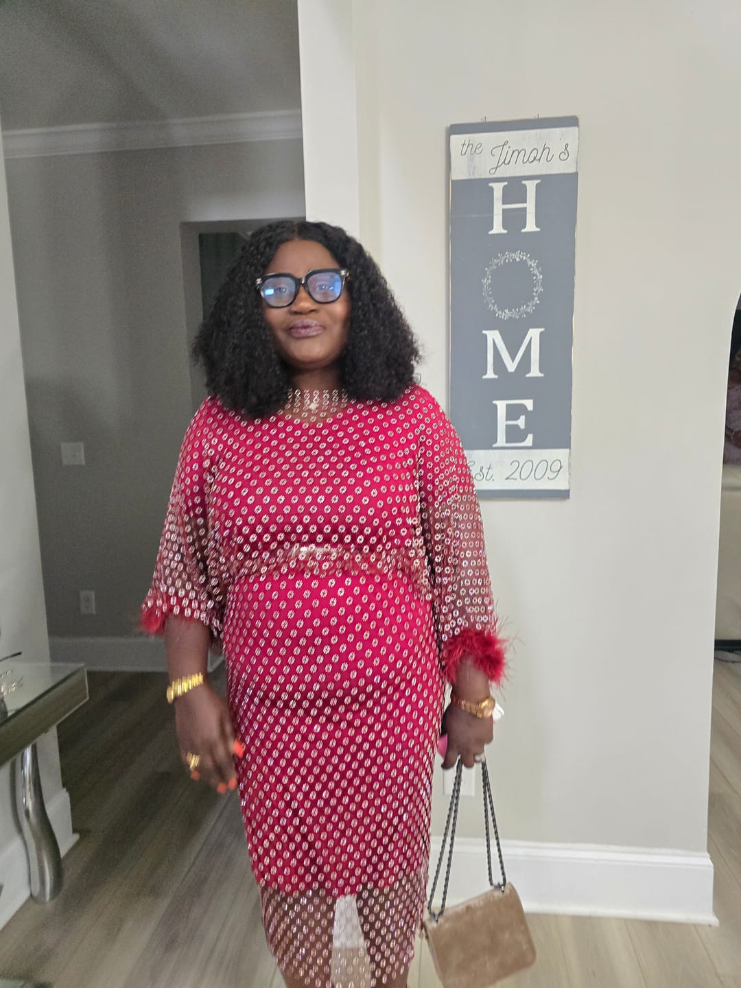 Customer photo review of MOMENTOUS FEATHER TRIM ACRYLIC EXCLUSIVE OCCASION DRESS (Burgundy)
