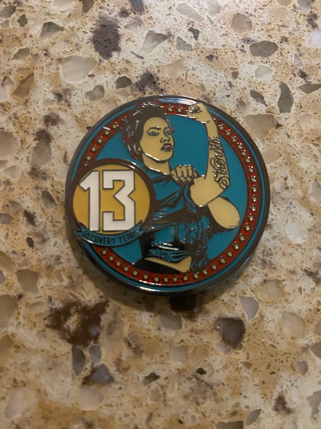 Customer photo review of Rosie Recovery Strength 13 Year AA/NA Medallion - Tri-Plate Thirteen Year Chip/Coin