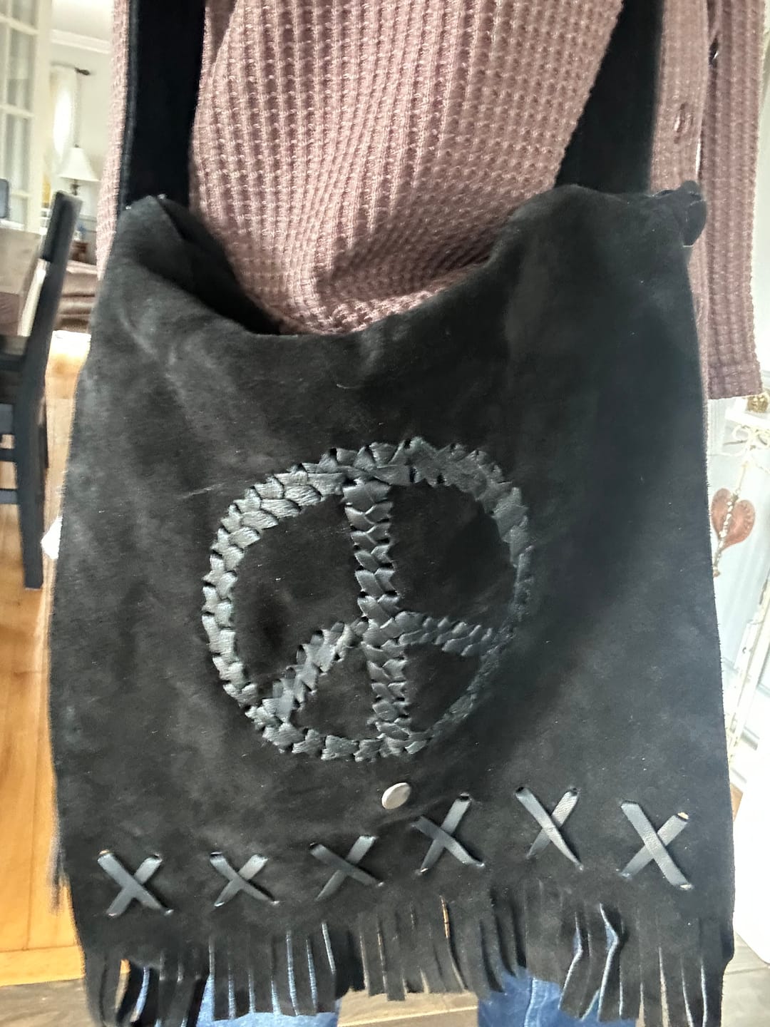 Customer photo review of Peace Fringe Leather Shoulder Bag