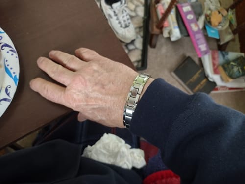 Customer photo review of Iron Man Armor Titanium Magnetic Bracelet: Helps Pair Veterans With A Service Dog Or Shelter Dog