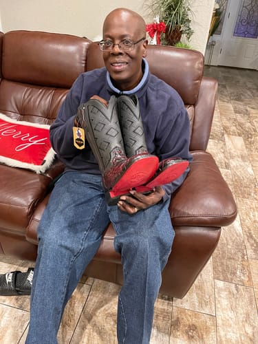 Customer photo review of Royal Blue & Black Python Leather Boots - Square Toe