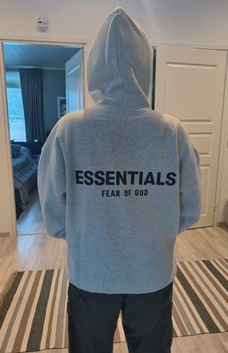Customer photo review of Fear of God Essentials Hoodie 'Light Oatmeal'