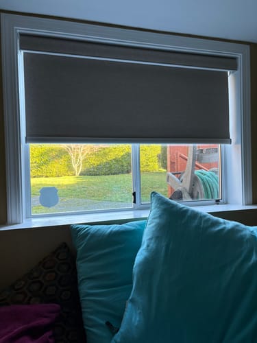Customer photo review of SmartWings Motorized Roller Shades 100% Blackout Safari