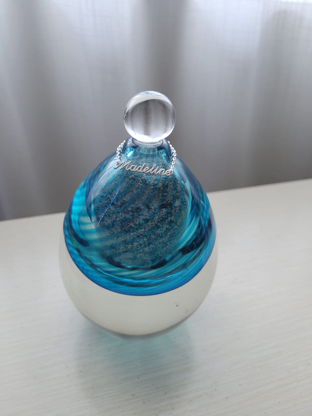 Customer photo review of Glass Keepsake Urn for Cremation Ashes of People or Pets