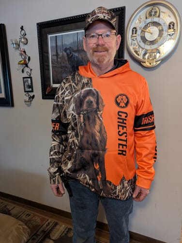 Customer photo review of Custom Hunting Dog's Photo and Name All over printed Shirt, Personalized Hunting Dog shirt for Hunters FSD4184