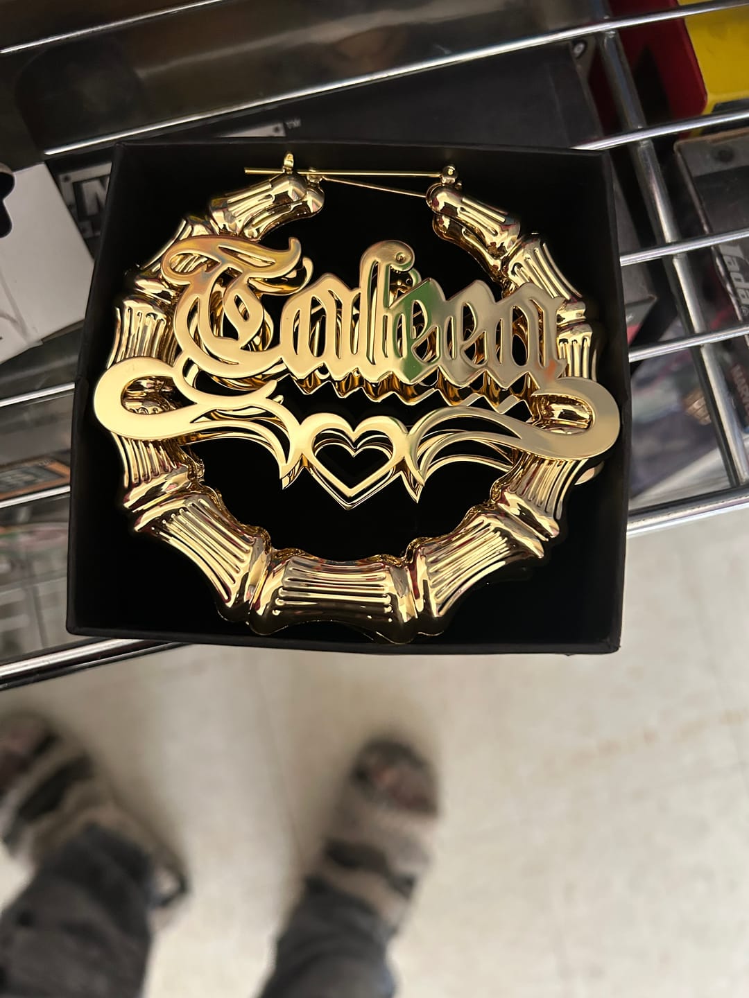 Customer photo review of Personalized Unique Hoop Name Earring with Heart