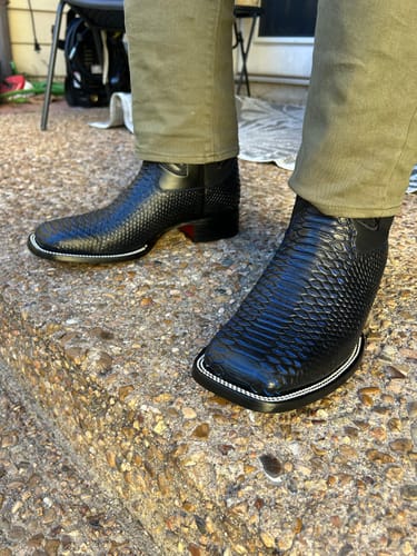 Customer photo review of Royal Blue & Black Python Leather Boots - Square Toe
