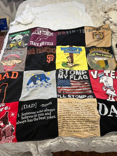 T-shirt quilt with craft beer, sports themes by Heather from CA