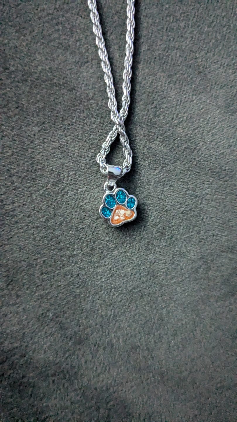 Customer photo review of Dainty Sparkle Toe Pawprint Charm Pendant with Cremation Ashes