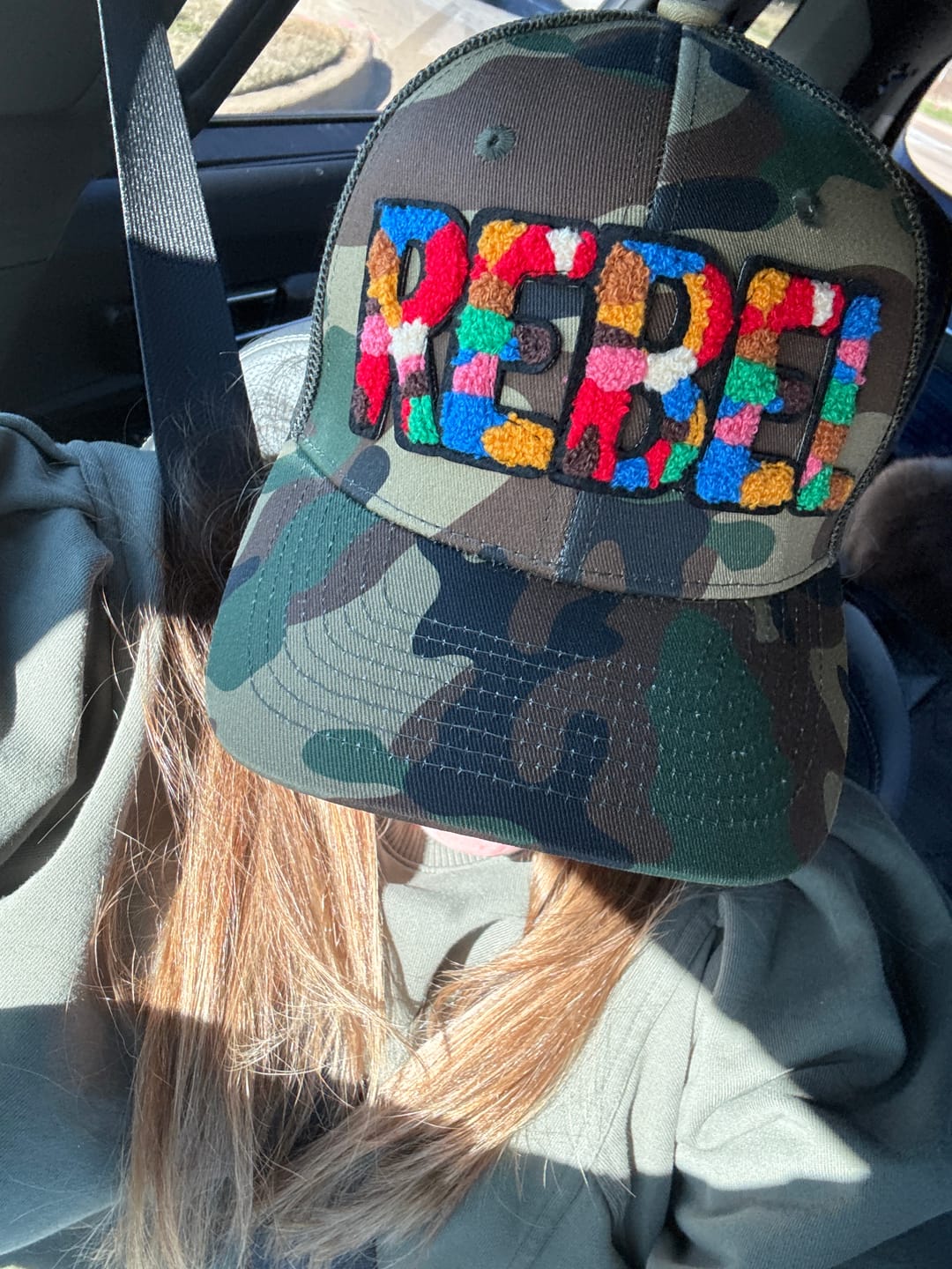 Customer photo review of Chenille Rebel Camo Patched Hat