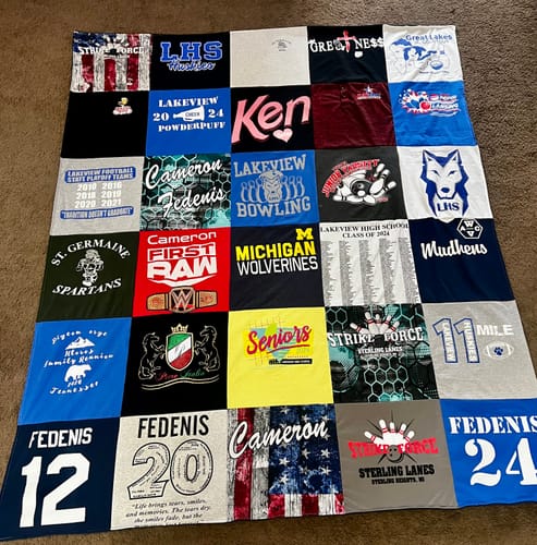 T-shirt quilt featuring michigan wolverines, st. germain spartans by Athena from MI