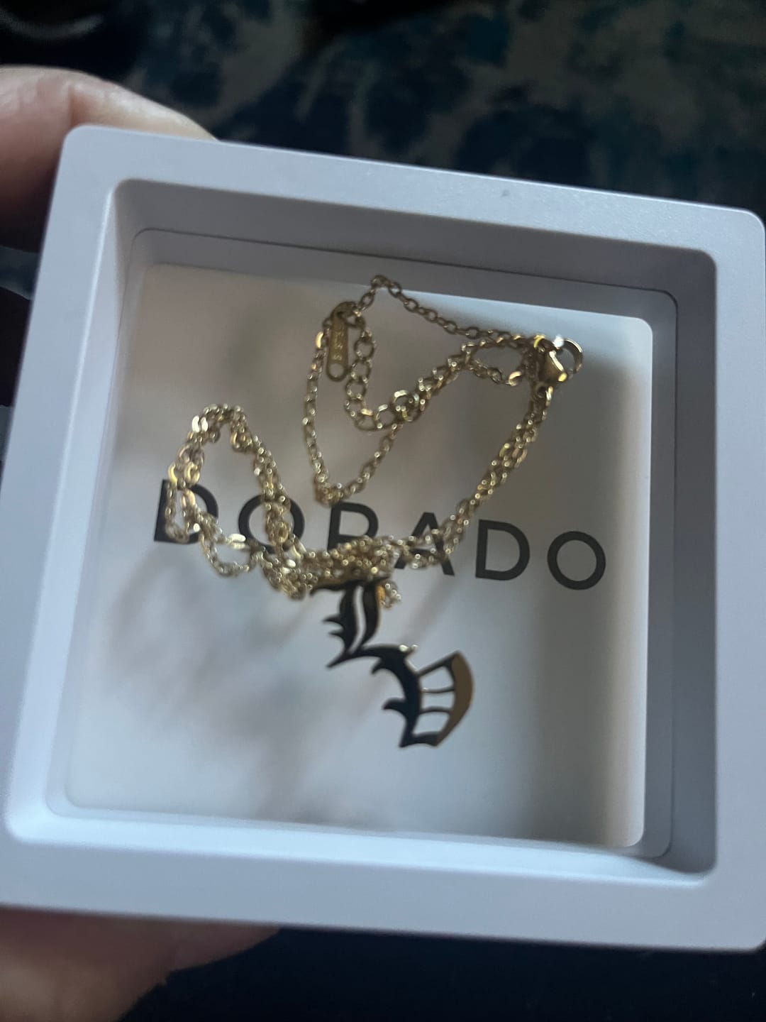 Customer photo review of Gothic Two Letter Necklace