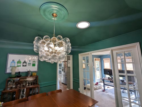Customer photo review of Brass Cluster Ribbed Glass Globe Bubble Chandelier