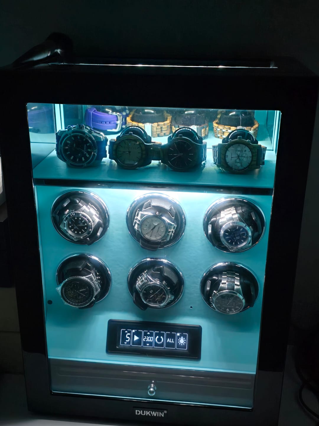 Customer photo review of Fingerprint Lock 6 Watch Winders with Extra Watches Storage LCD Remote Control - Tiffany Blue