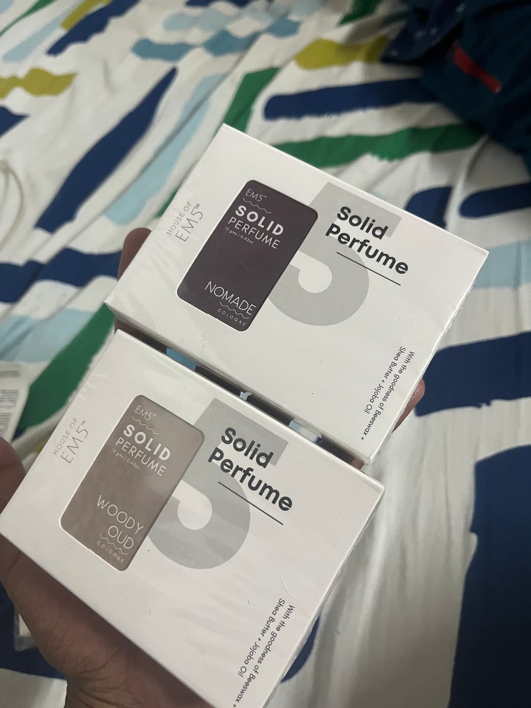 Customer photo review of EM5™ Woody Oud | Solid Perfume for Men & Women | Alcohol Free | Woody Oud Spicy | With the Goodness of Beeswax + Shea Butter