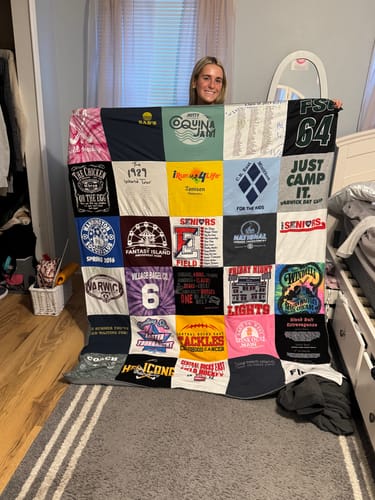 T-shirt quilt with camping, friendship themes by Krista from PA