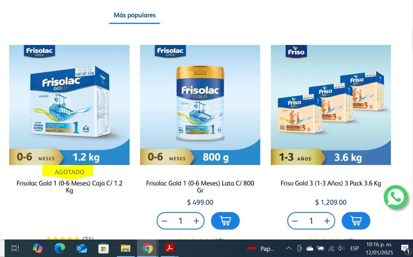 Customer photo review of Frisolac Gold 1 (0-6 Meses) 3 Pack 3.6 Kg