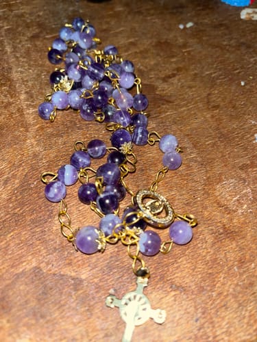 Customer photo review of FREE Today: Our Lady of Guadalupe & Crucifix of 8*10 mm Round Purple Amethyst Stone Rosary