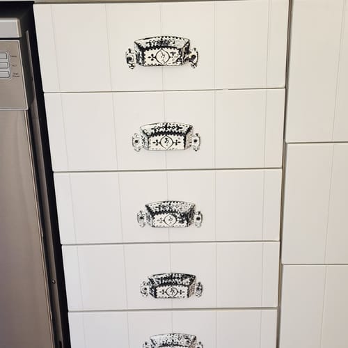 Customer photo review of Distressed White Cast Iron Rectangle Cup Drawer Handle 118mm long