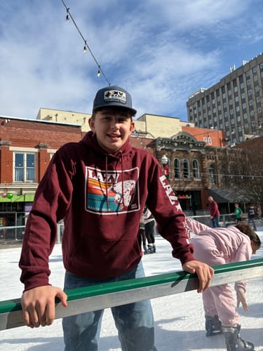 Customer photo review of Lazy J Ranch Sunset Retro Pullover Hoodie - Maroon